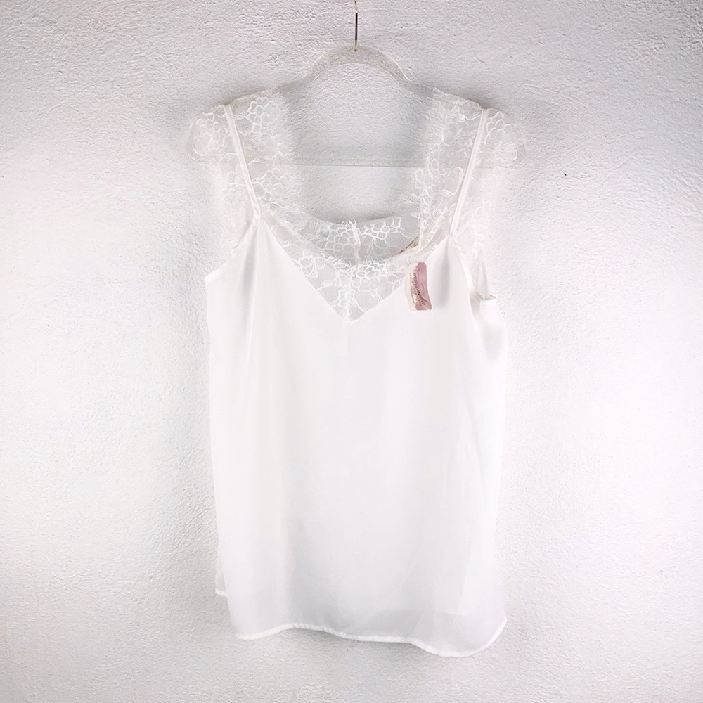 MAGNOLIA | 🤍 White Lace Trim Sheer Sleeveless V-Neck Sexy Blouse Tank Top